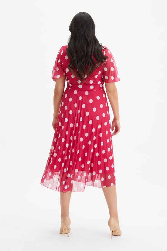 Carole Pink Ivory Wrap Bodice Sunray Pleated Skirt Midi Dress