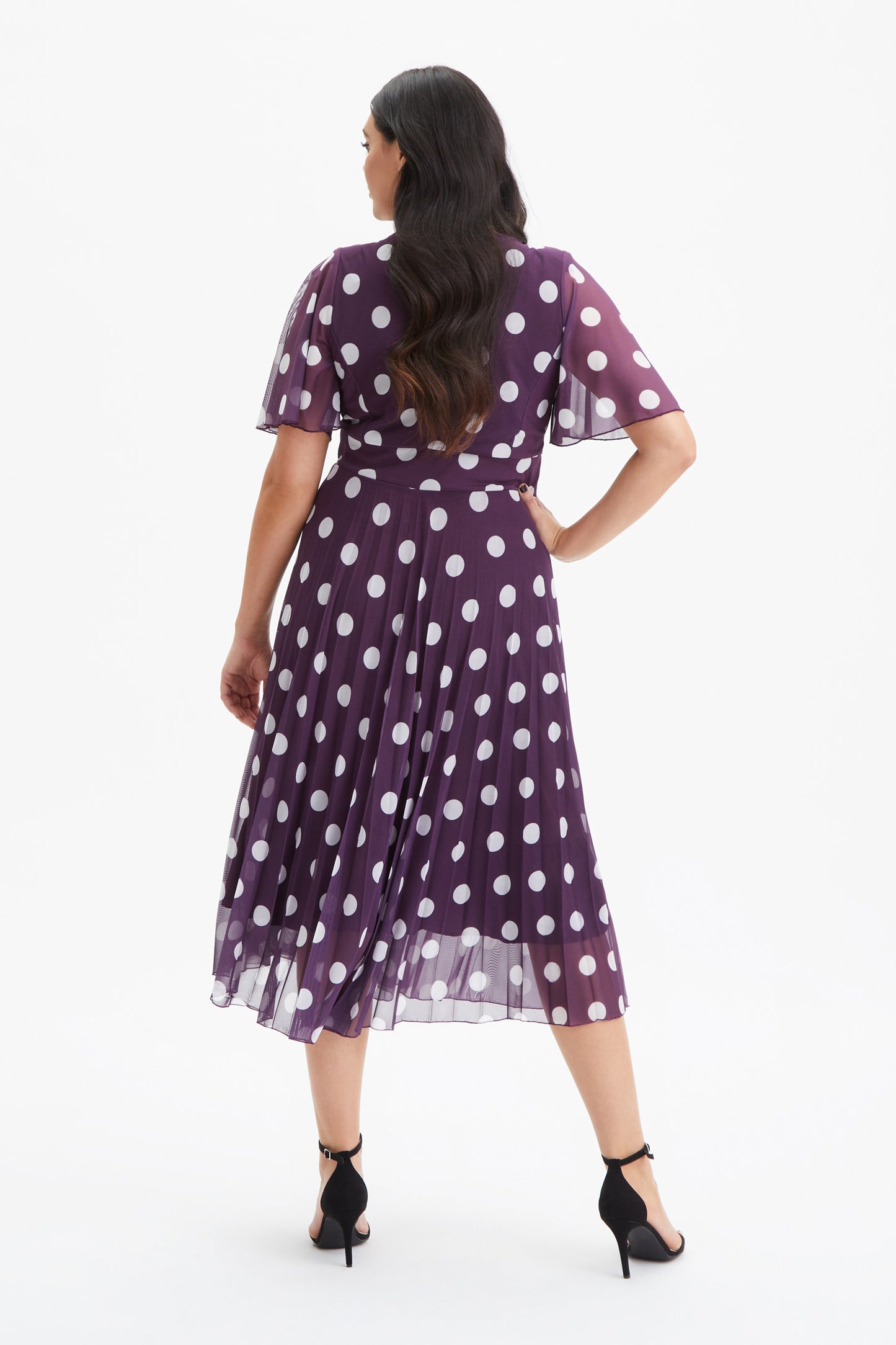 Carole Purple Ivory Wrap Bodice Sunray Pleated Skirt Midi Dress