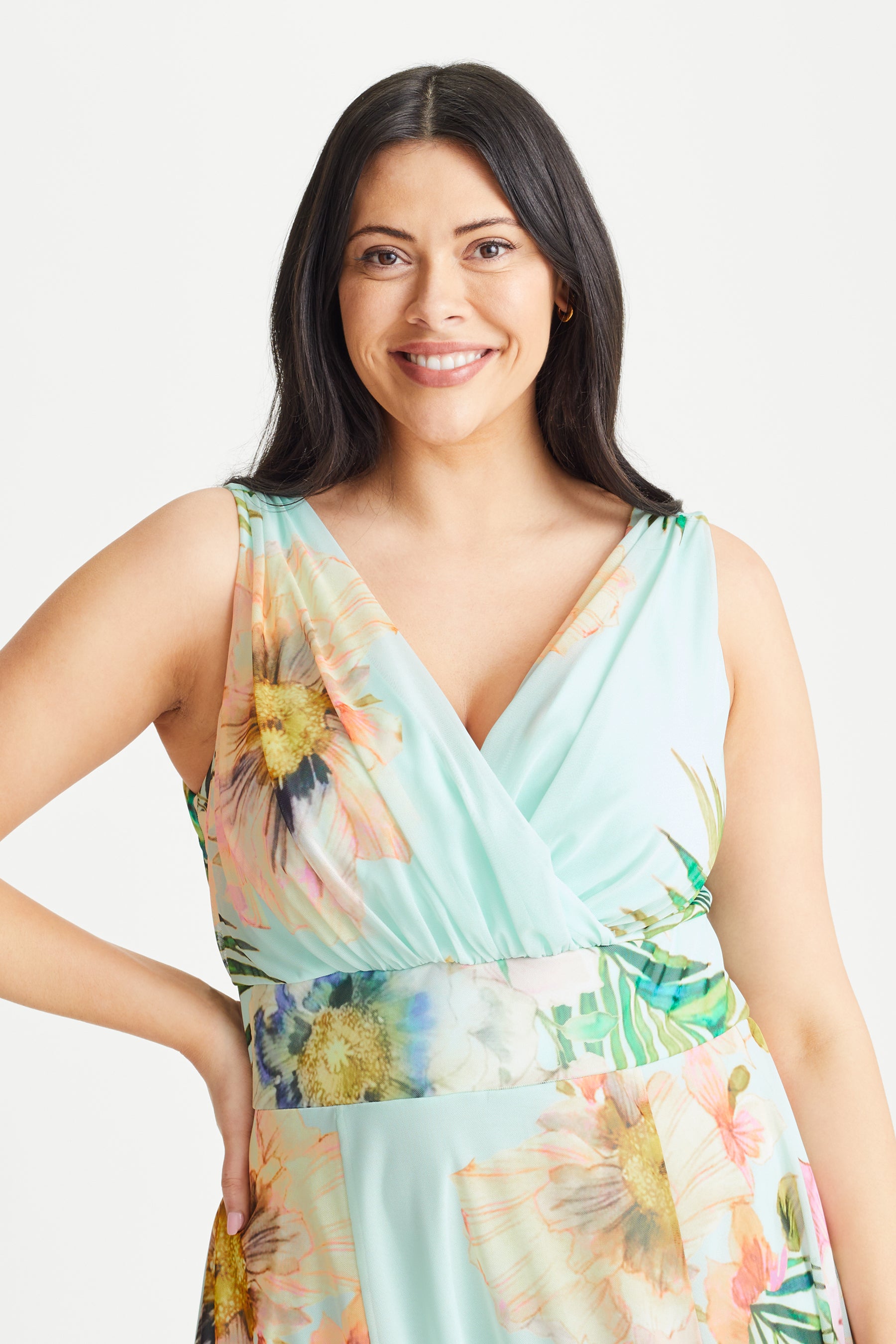 Amelia Aqua Print Mesh Maxi Dress  Scarlett & Jo