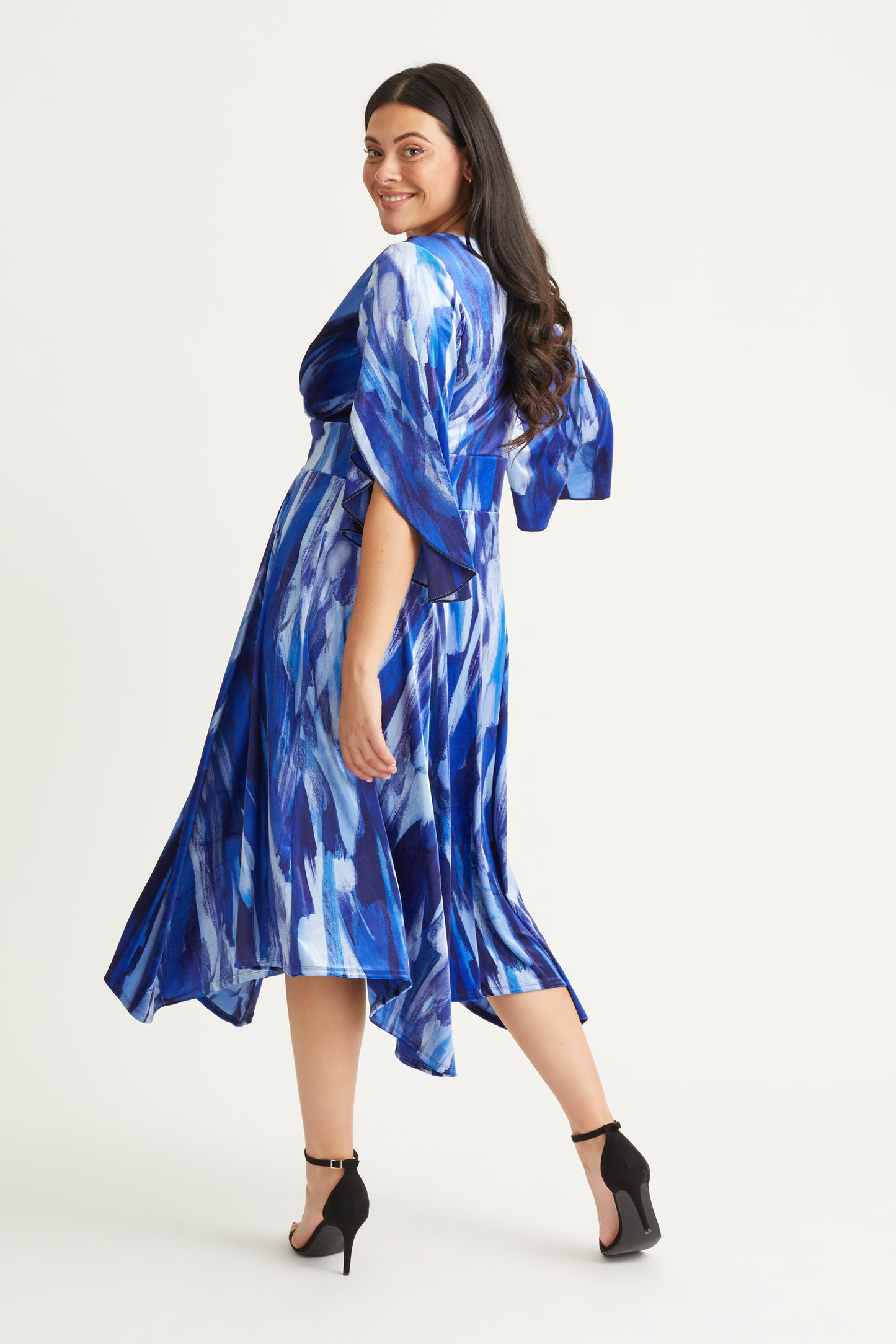 Soraya Blue Velvet Hanky Hem Kimono Dress