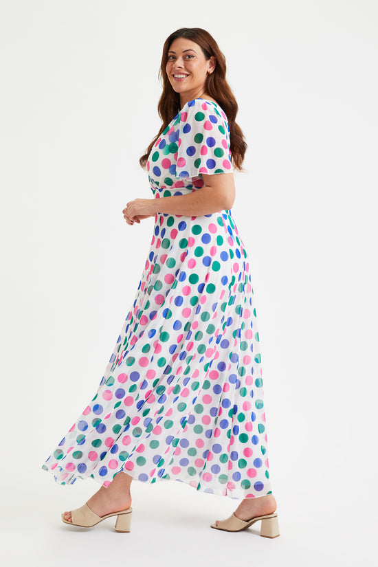 Isabelle Ivory Multidot Float Sleeve Maxi Dress