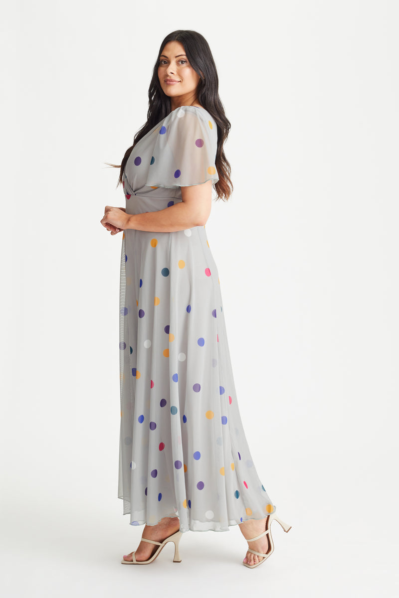 Isabelle Silver Spot Float Sleeve Maxi Dress
