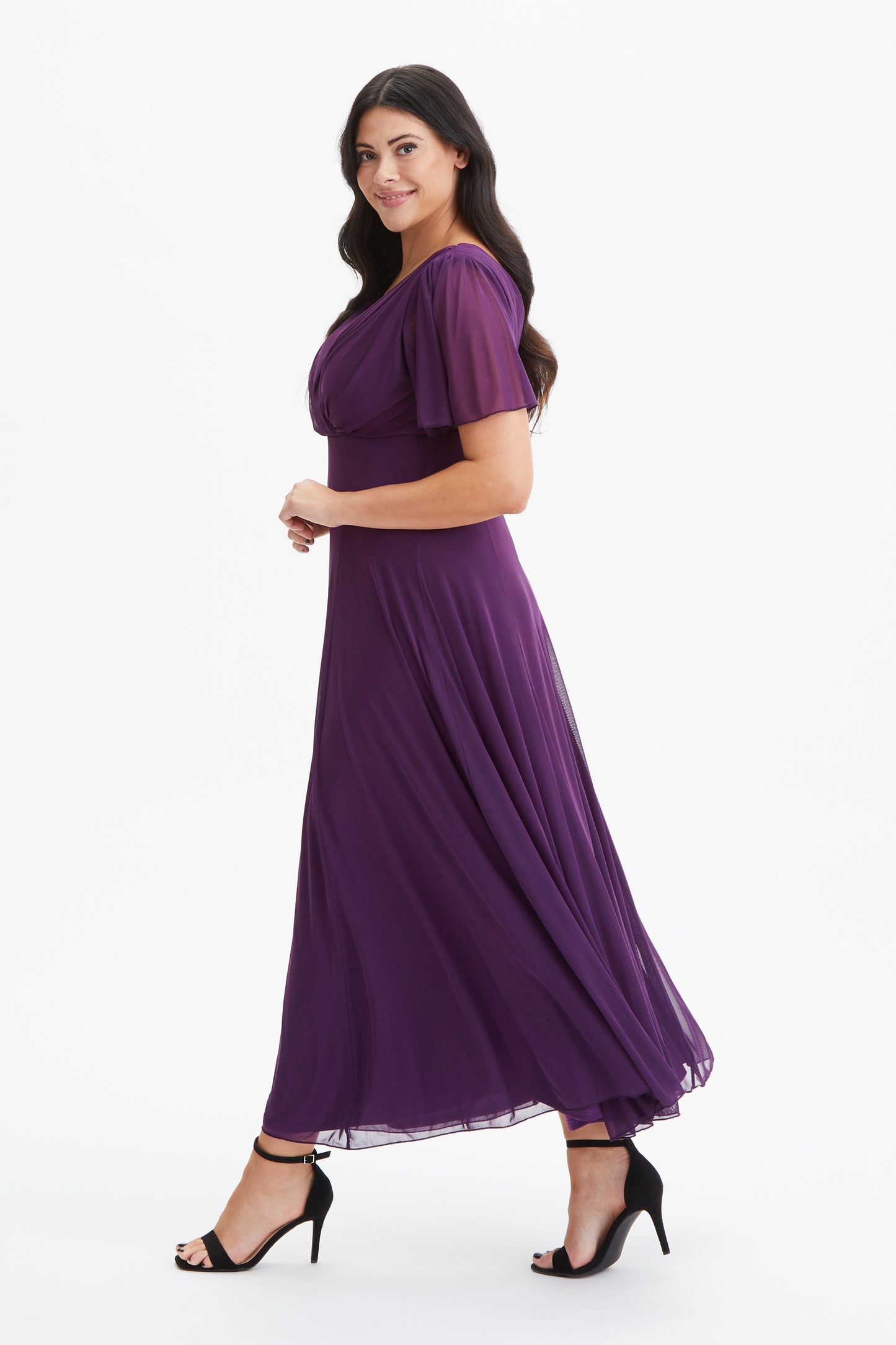 Isabelle Purple Float Sleeve Maxi Dress