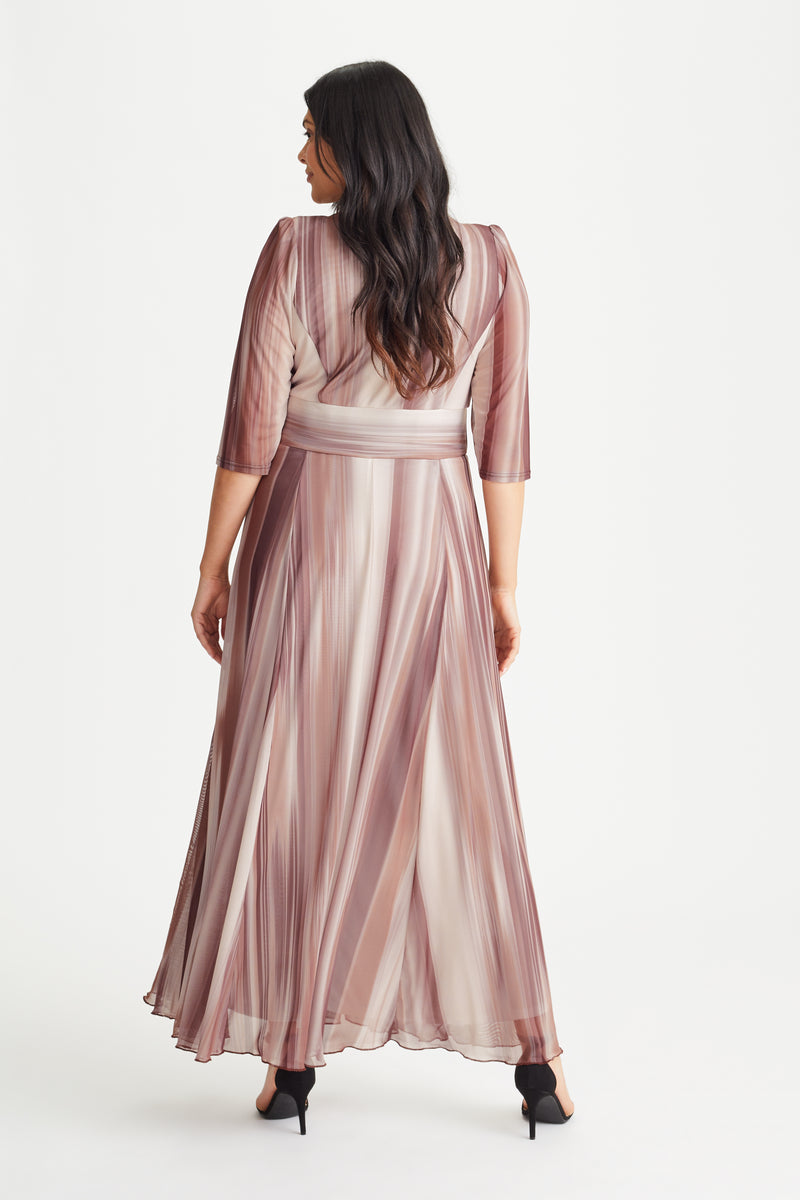 Verity Coffee Cream Ikat Print Maxi Gown