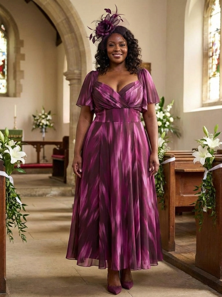 Kemi Wine Ombre Print Bolero Wrap Bodice Maxi Gown  Scarlett & Jo