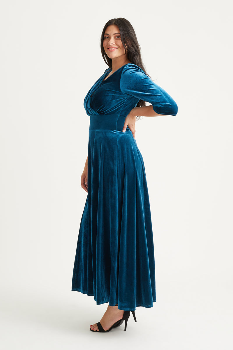 Verity Velvet Teal Maxi Gown