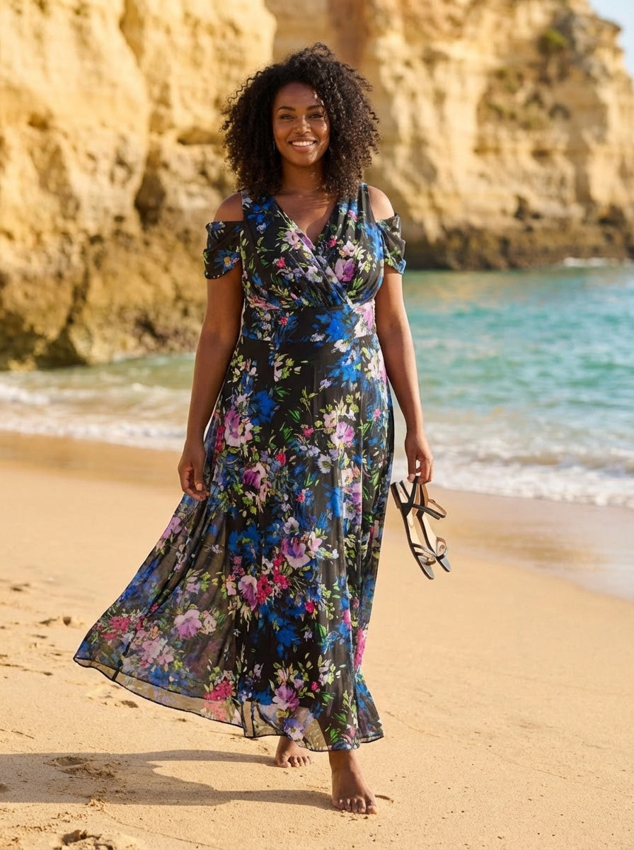 Jasmine Cold Shoulder Maxi Dress Scarlett & Jo Jasmine Cold Shoulder Maxi Dress Scarlett & Jo