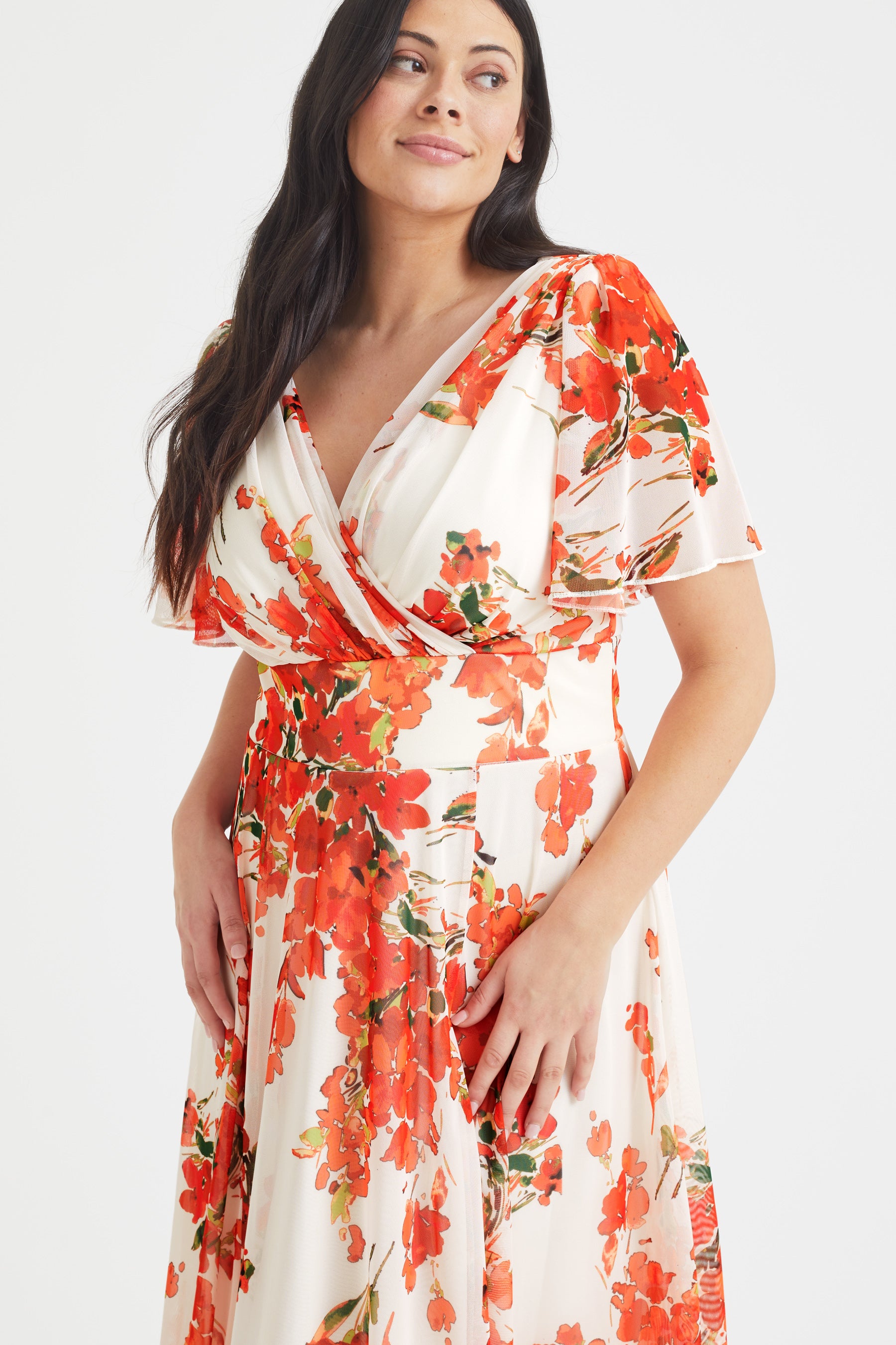 coral flamingo mesh midi dress Victoria Cream Coral Angel Sleeve Mesh Midi Dress – Scarlett & Jo