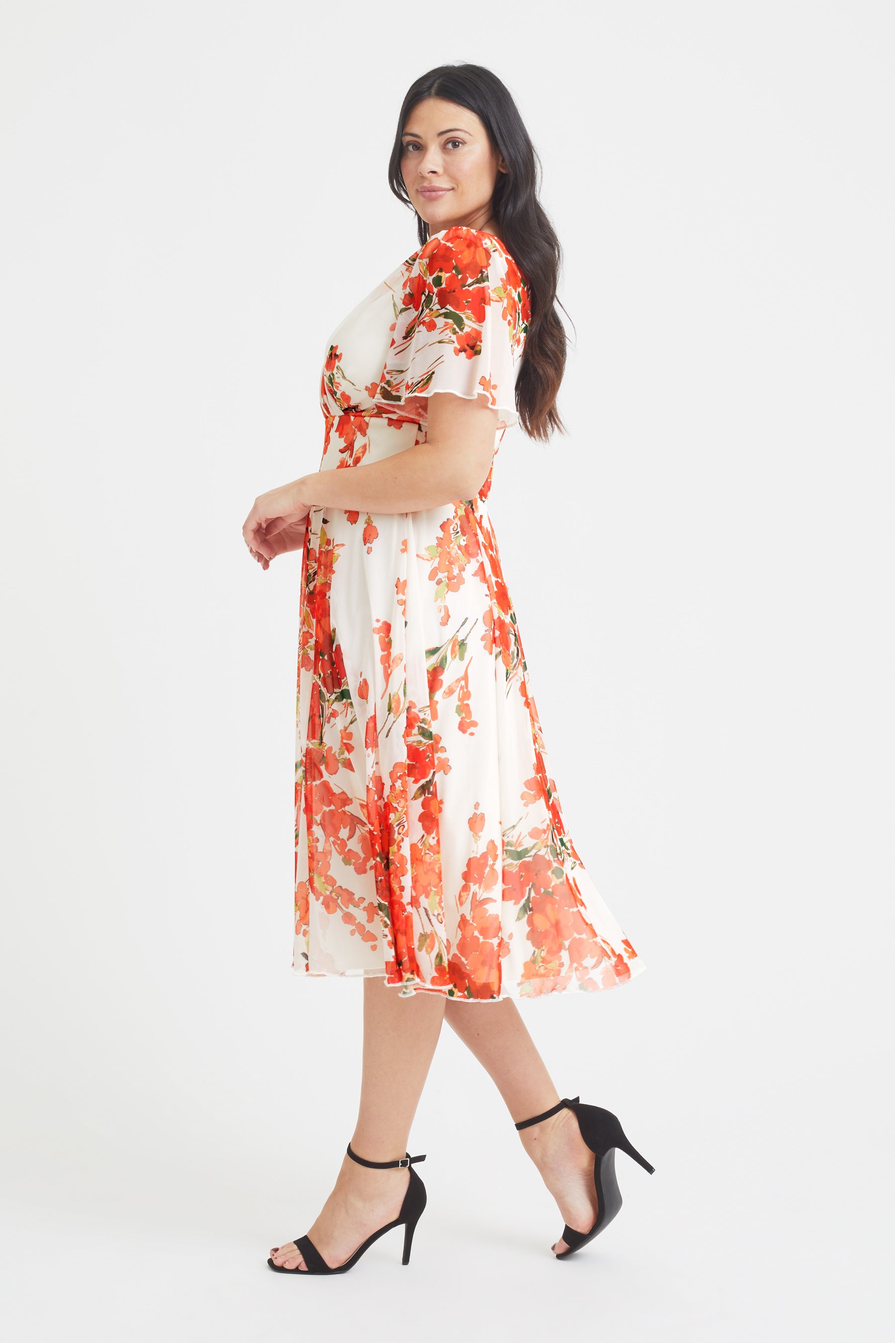 coral flamingo mesh midi dress Victoria Cream Coral Angel Sleeve Mesh Midi Dress – Scarlett & Jo