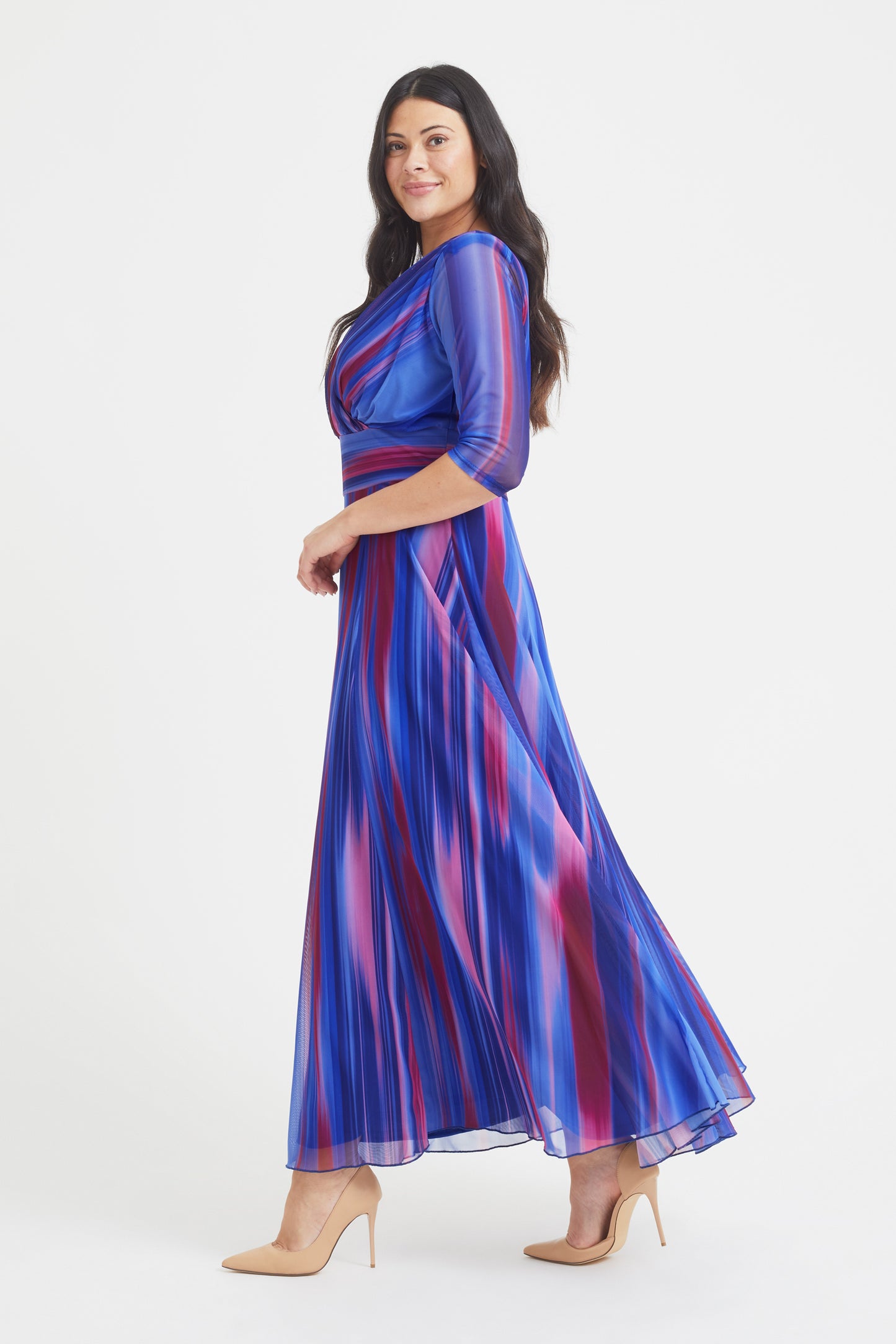 Verity Blue Ikat Print Maxi Gown