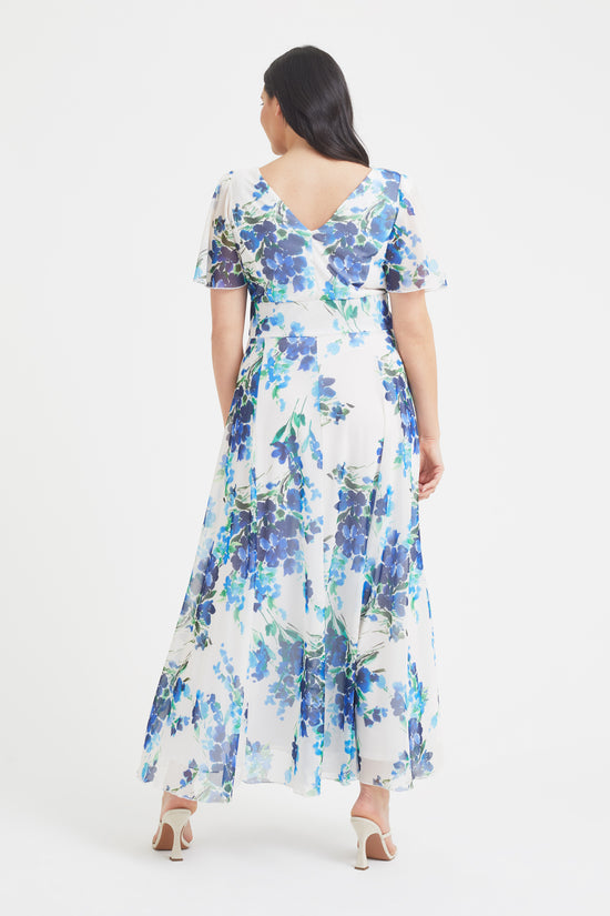 Isabelle Ivory Blue Float Sleeve Maxi Dress
