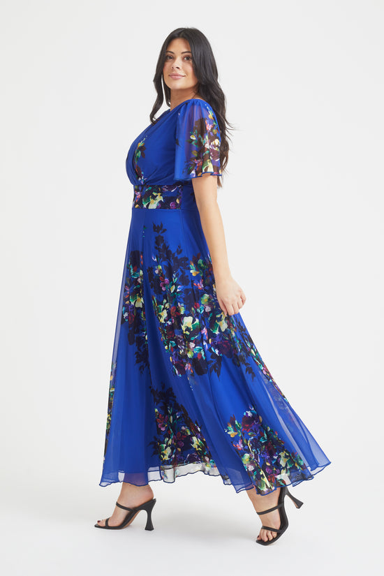 Isabelle Blue Multi Floral Float Sleeve Maxi Dress