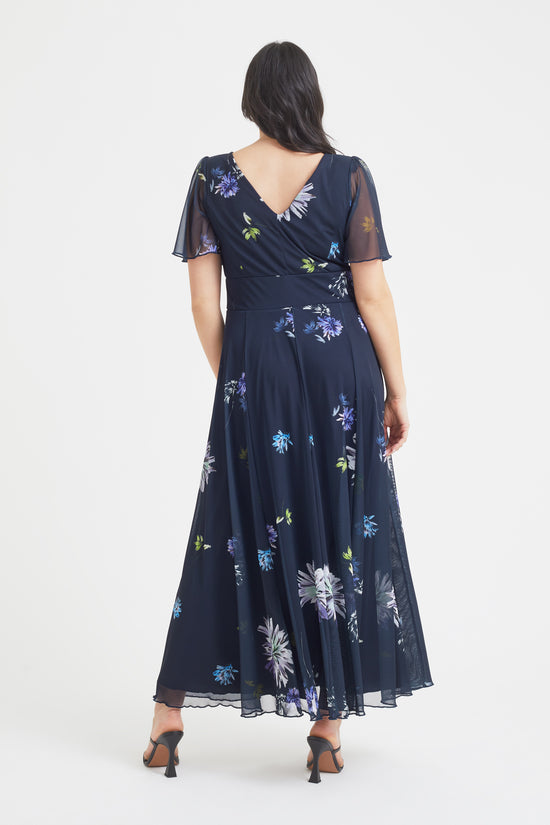 Isabelle Navy Dandelion Float Sleeve Maxi Dress