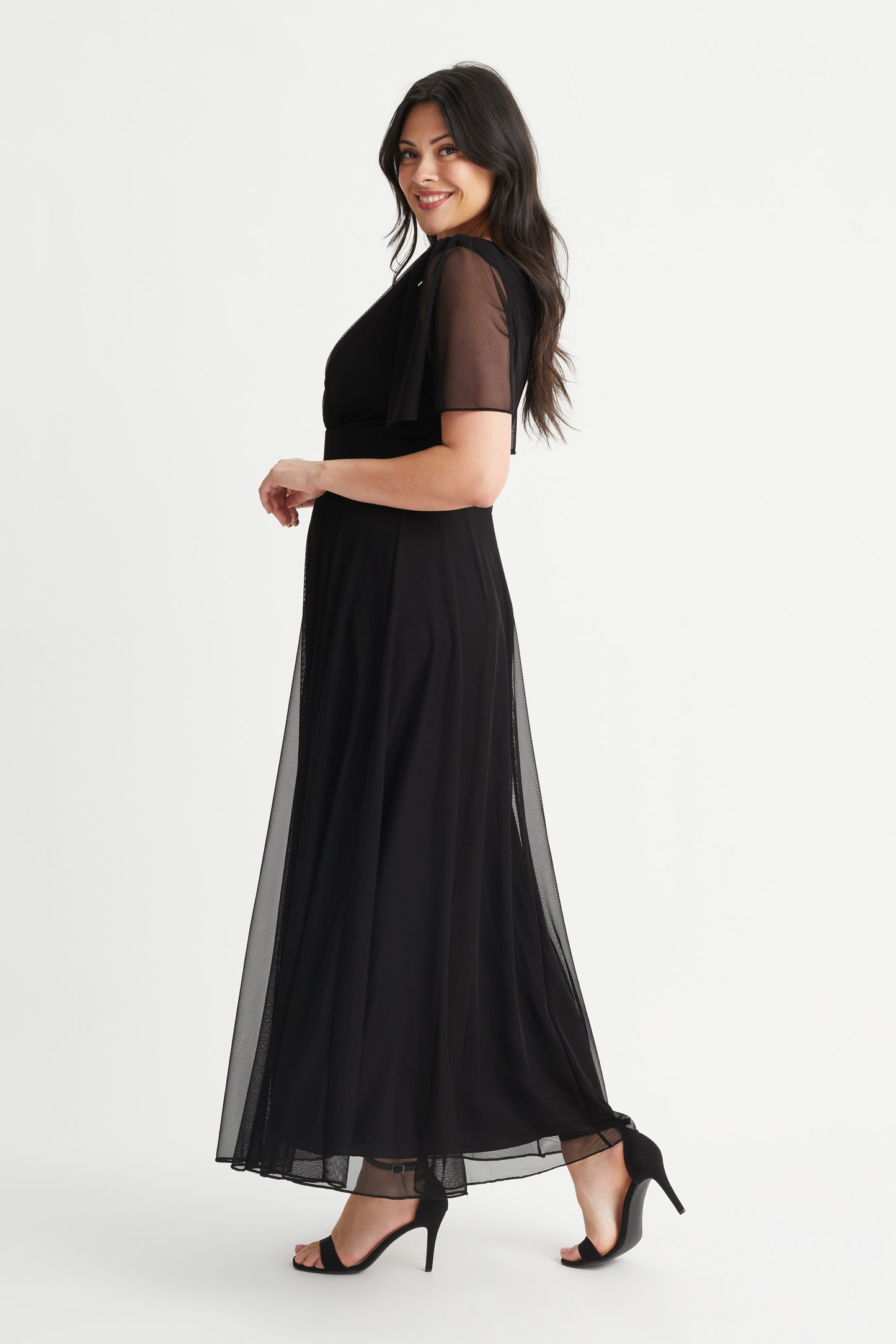 Isabelle Black Float Sleeve Maxi Dress