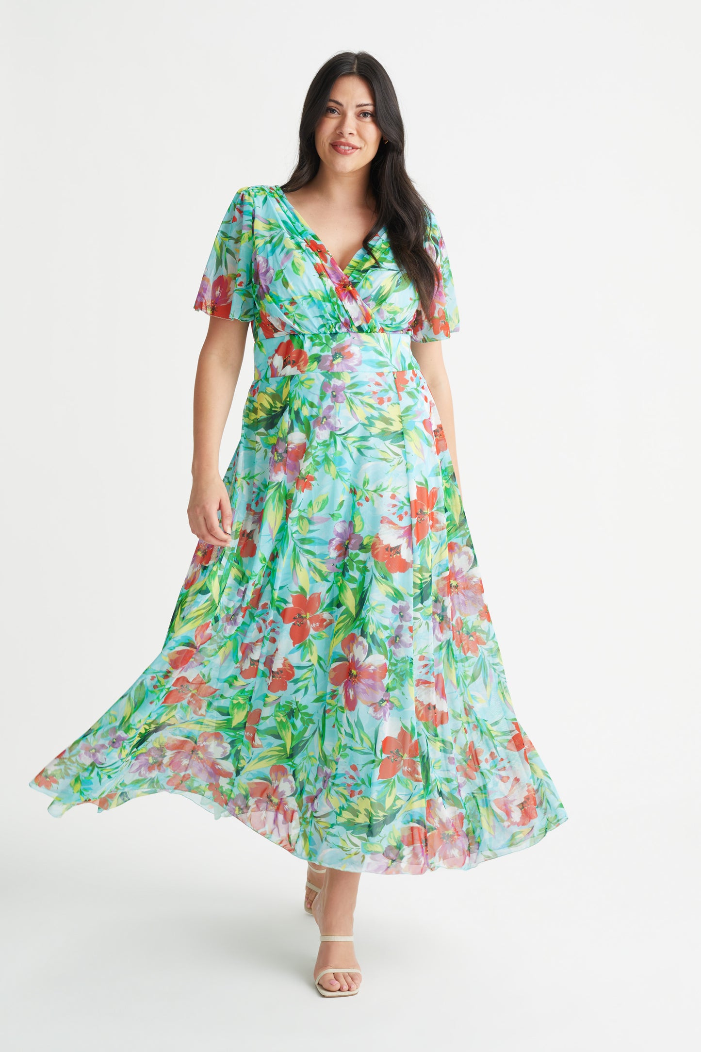 Isabelle Aqua Floral Float Sleeve Maxi Dress