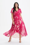 Tilly Pink Ivory Print Angel Sleeve Sweetheart Dress