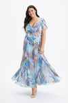 Kemi Sky Feather Print Bolero Wrap Bodice Maxi Gown