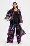 Black Blue Pink Waterfall Long Mesh Kimono