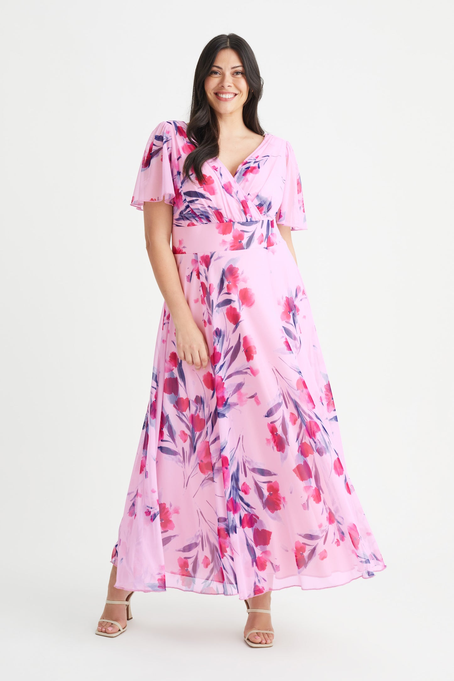 Isabelle Pink Rose Float Sleeve Maxi Dress