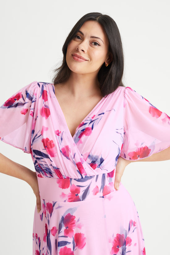 Isabelle Pink Rose Float Sleeve Maxi Dress