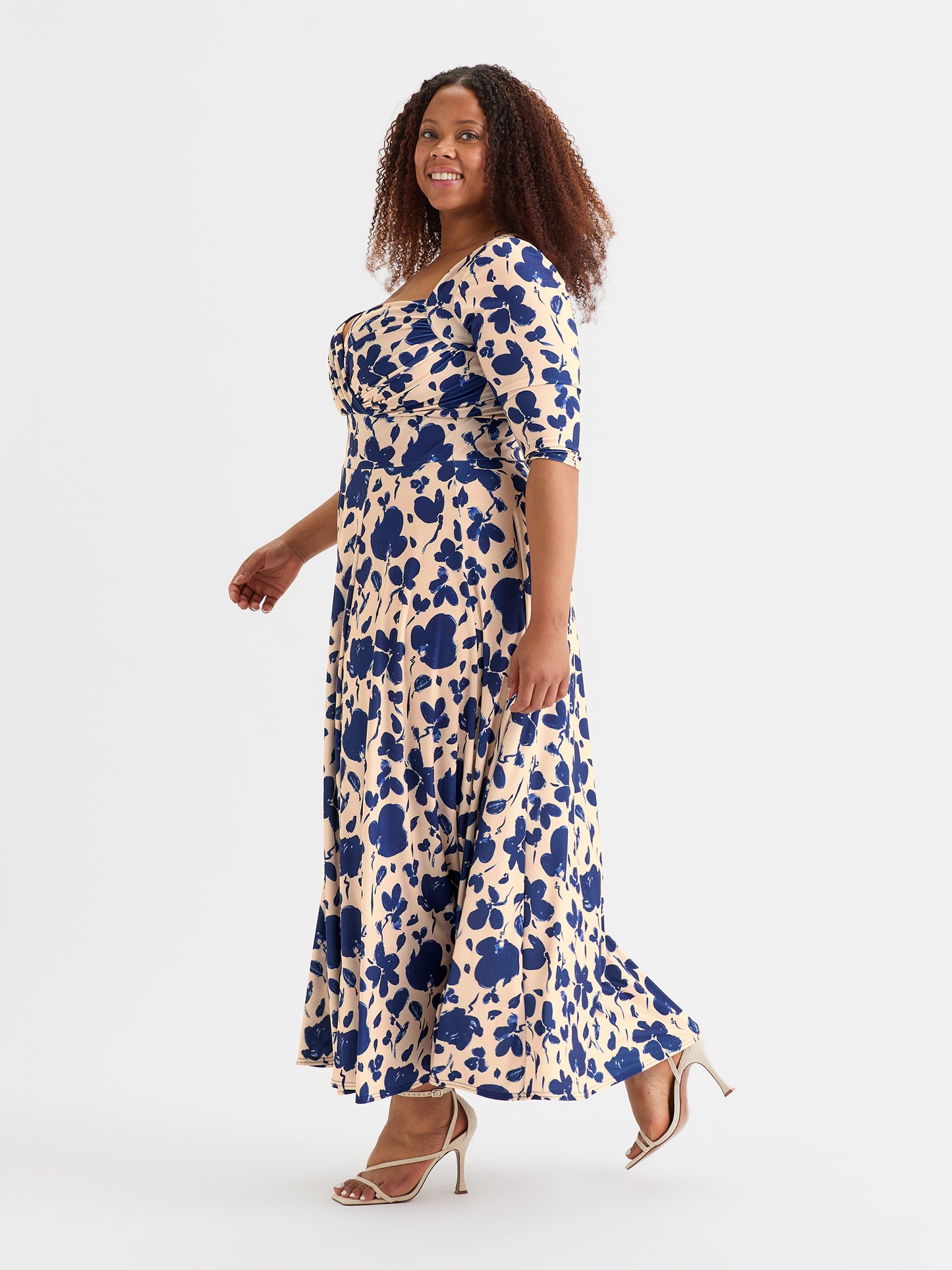 Elizabeth Blue Cream Print Bolero Wrap Bodice Maxi Gown Scarlett & Jo Elizabeth Blue Cream Print Bolero Wrap Bodice Maxi Gown Scarlett & Jo