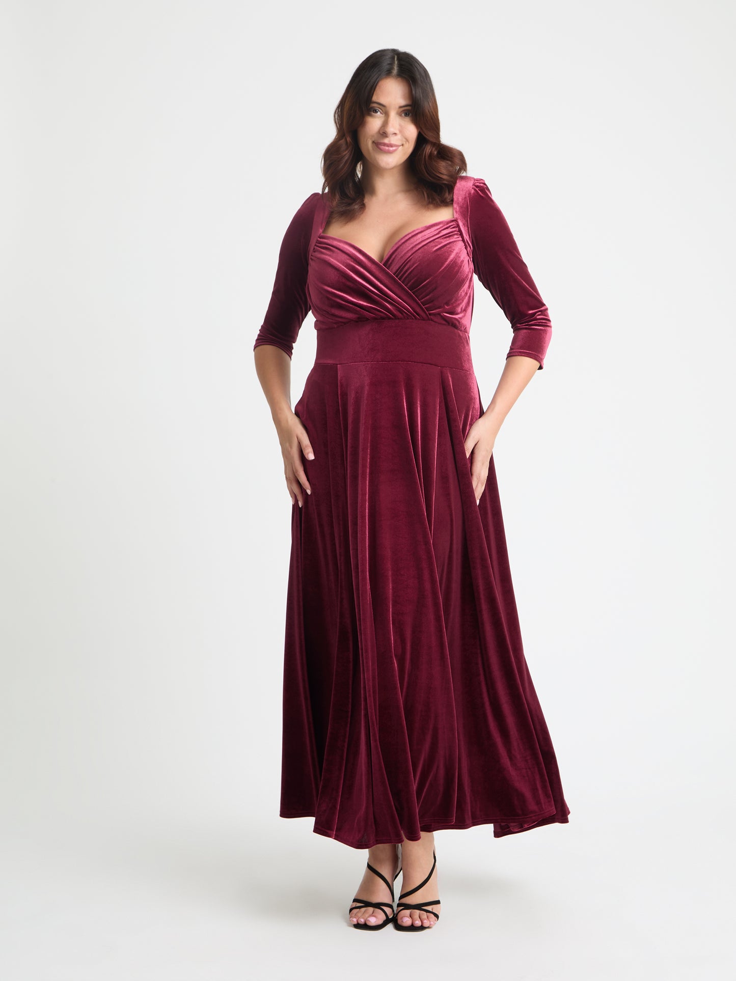 velvet maxi dress for wedding Satin Ball Gown With Long Sleeves elegant look Simplee Women's Short Sleeve Velvet