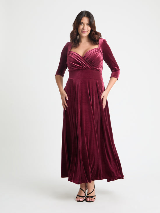Elizabeth Wine Velvet Maxi Gown Scarlett & Jo Elizabeth Wine Velvet Maxi Gown Scarlett & Jo
