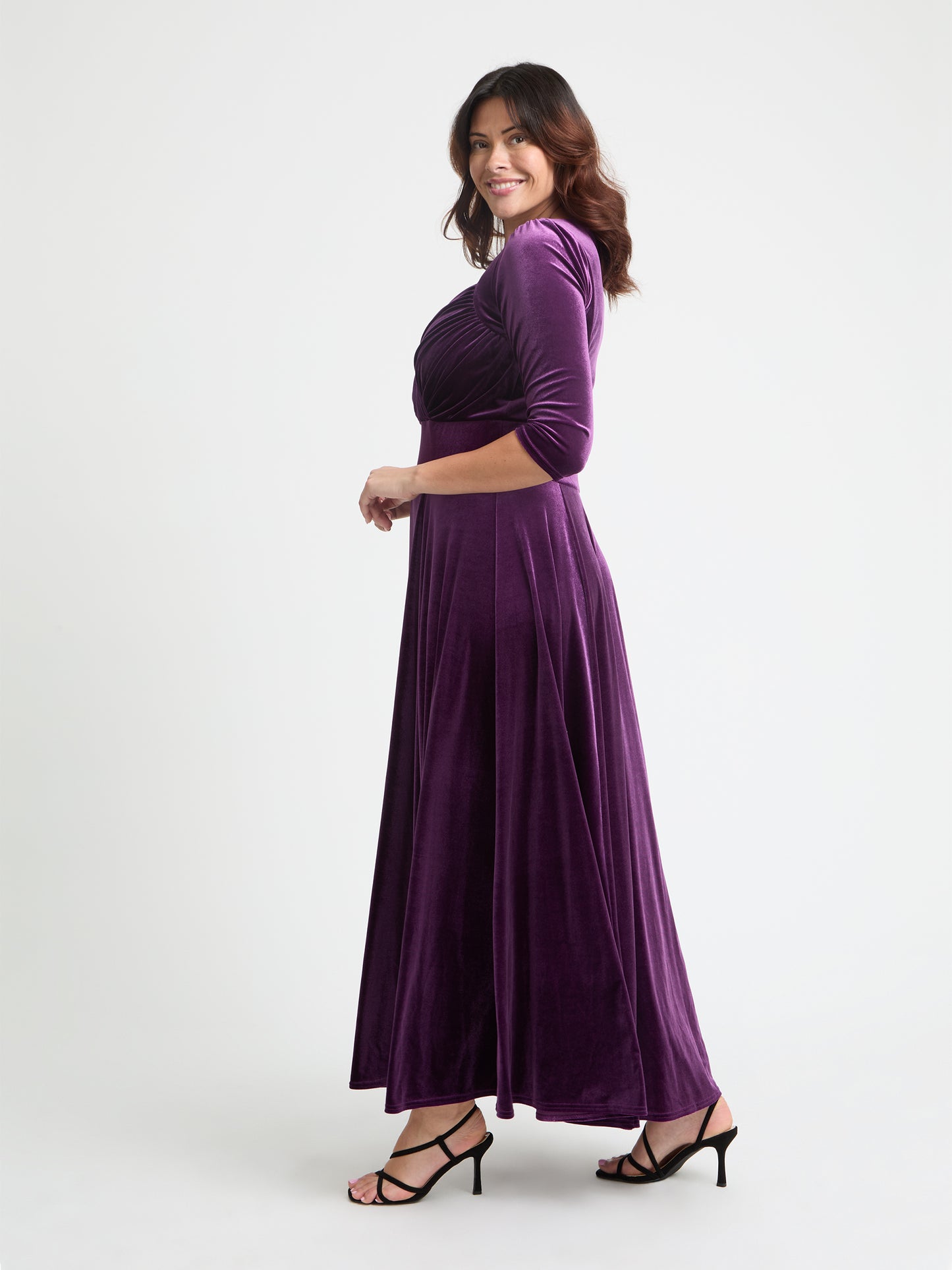 purple velvet dress uk East Crinkle Velvet Dress Purple