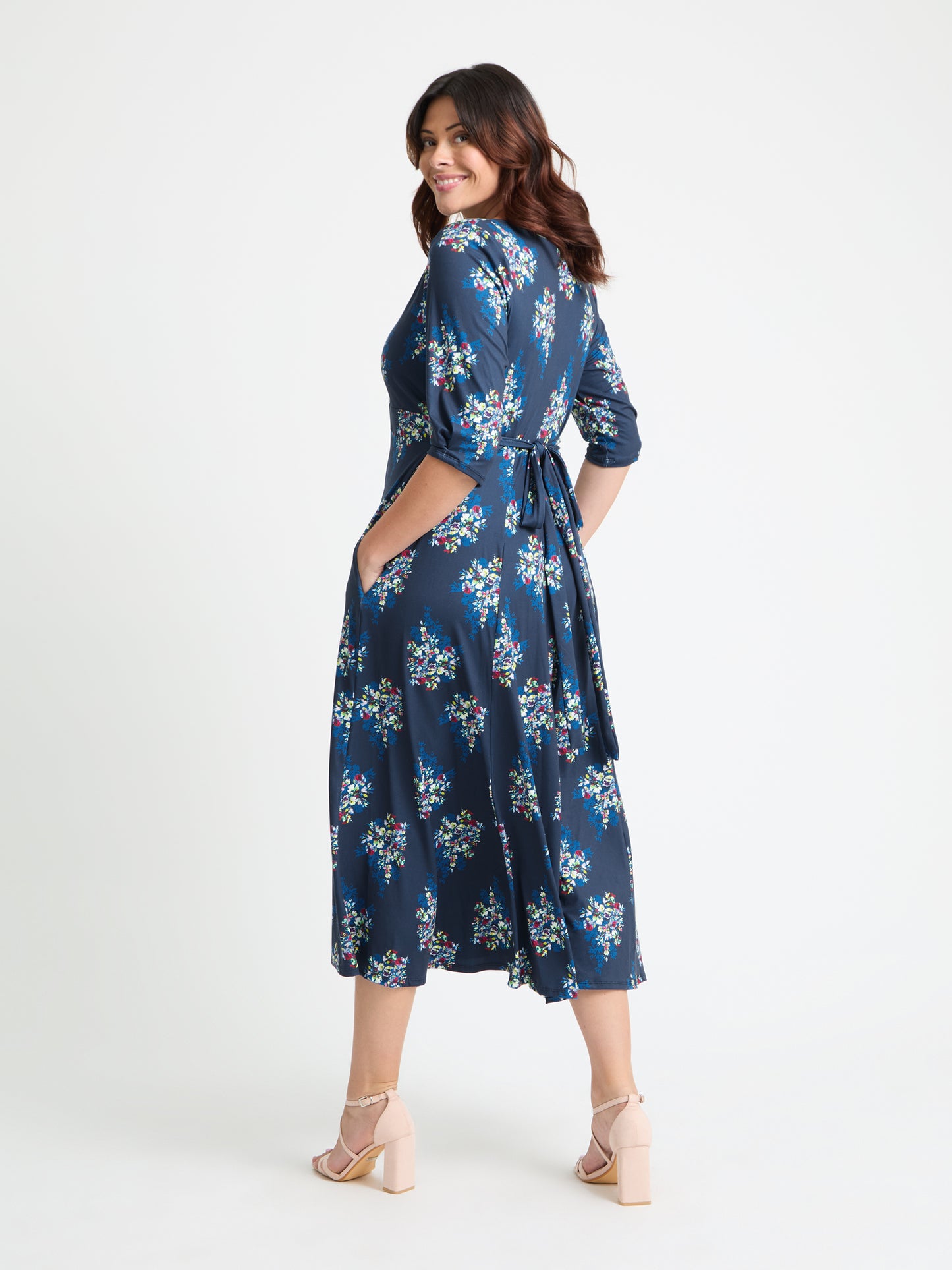 Navy Multi '1940s' Tie and Wrap Dress