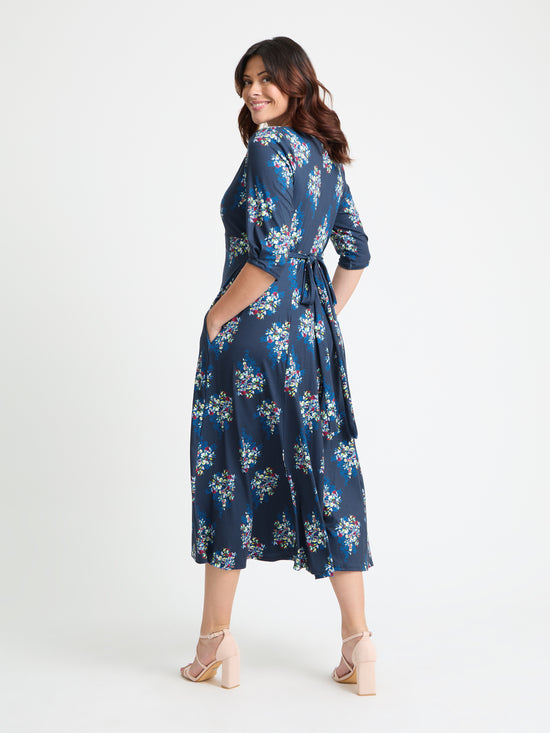 Navy Multi '1940s' Tie and Wrap Dress
