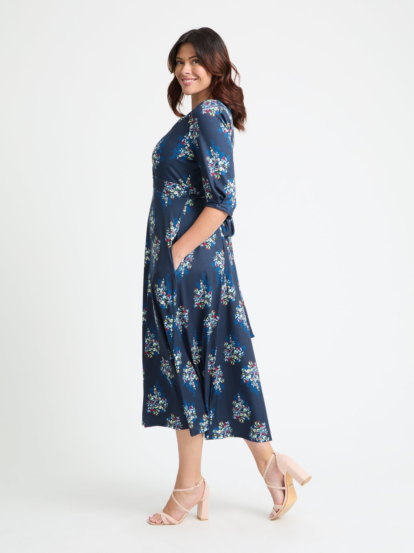 Navy Multi '1940s' Tie and Wrap Dress