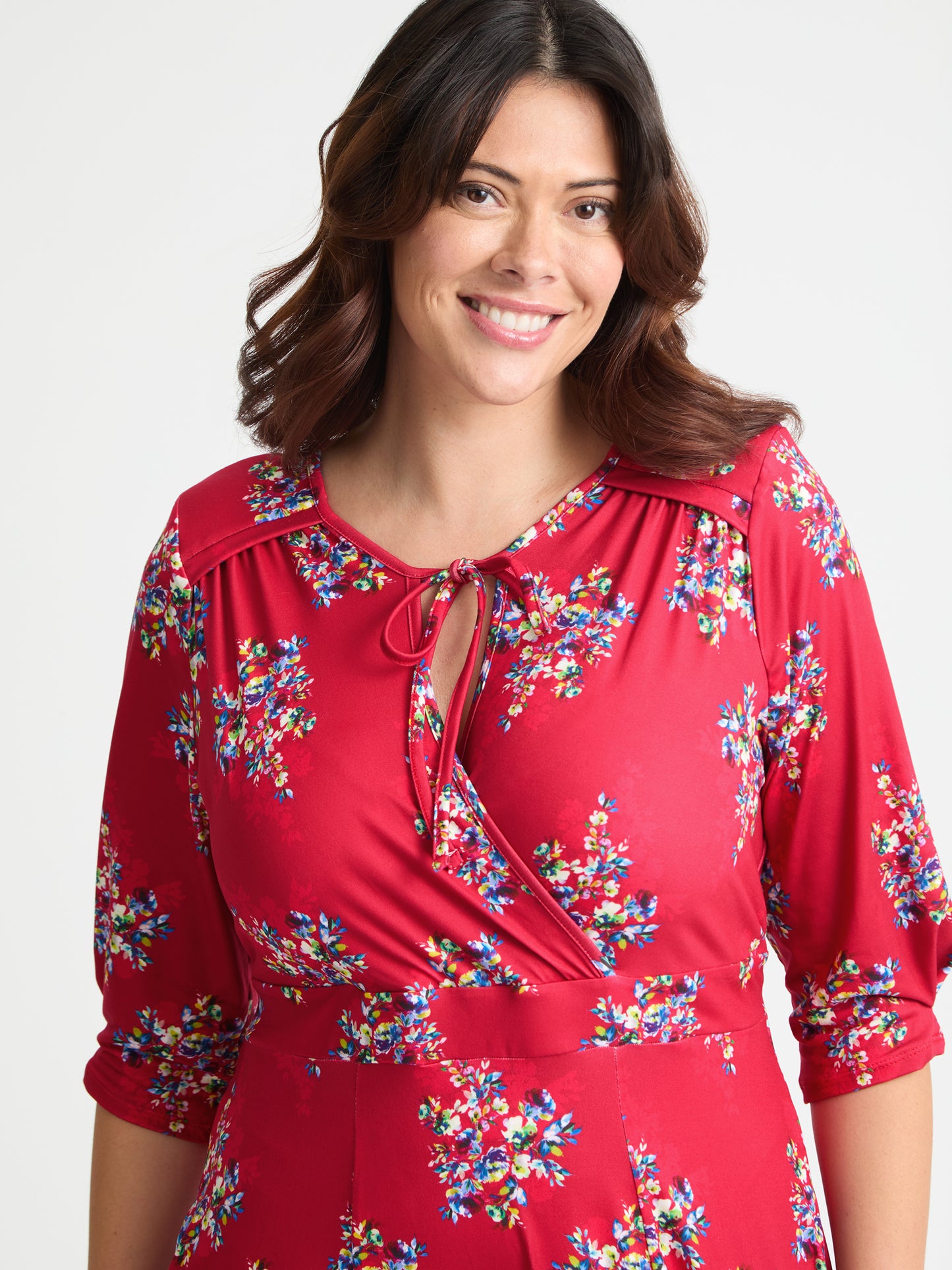 Red Multi '1940s' Tie and Wrap Dress