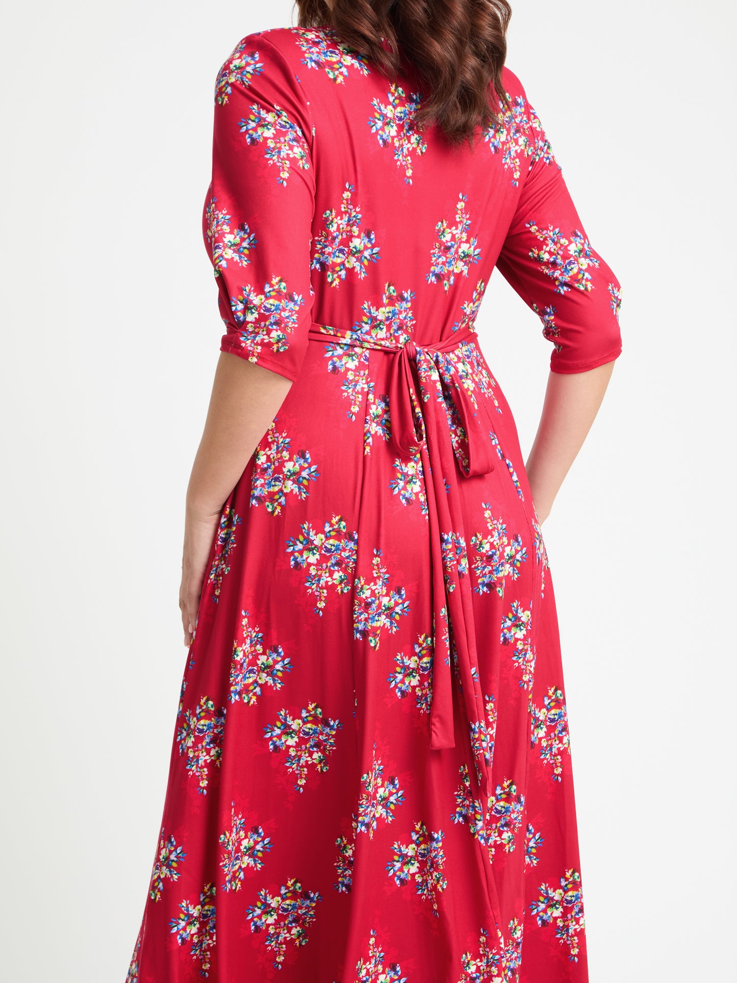 Red Multi '1940s' Tie and Wrap Dress