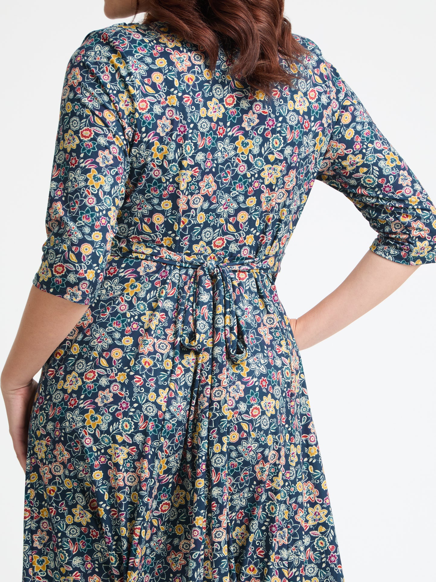 Teal Yellow Red Cowl Neck '1940s' Dress