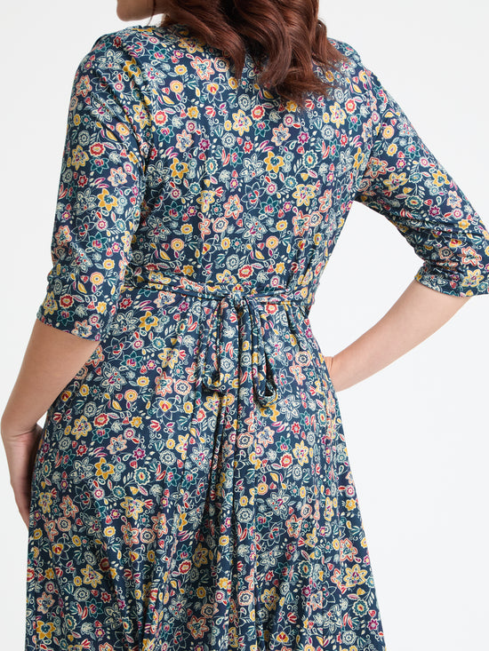 Teal Yellow Red Cowl Neck '1940s' Dress