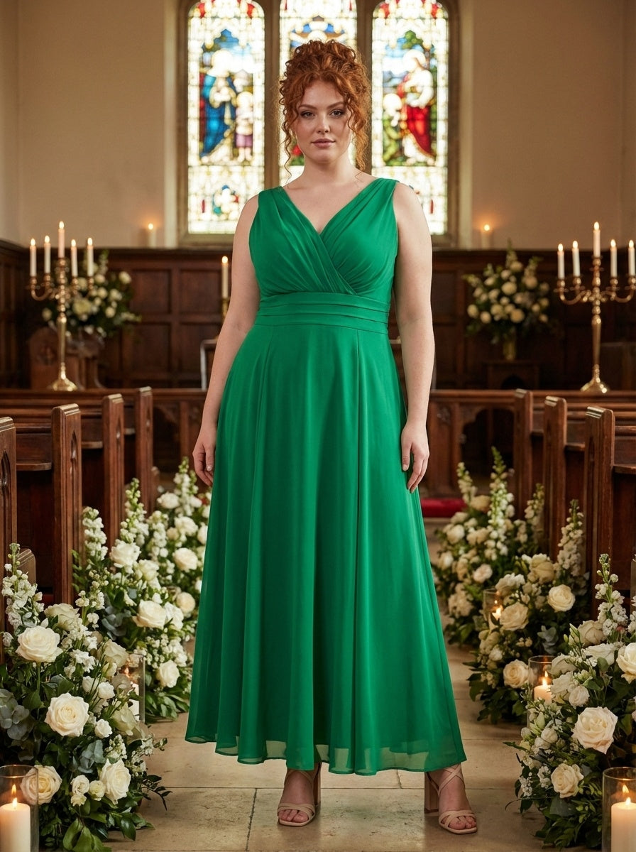 Nancy Marilyn V Neck Solid Green Mesh Maxi Dress