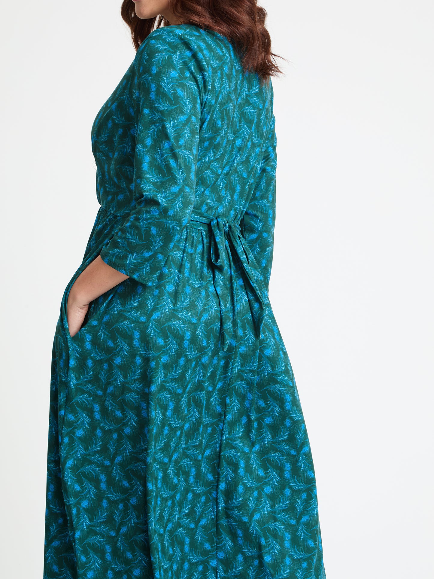 1940s Wrap Front Green Peacock Midi Dress