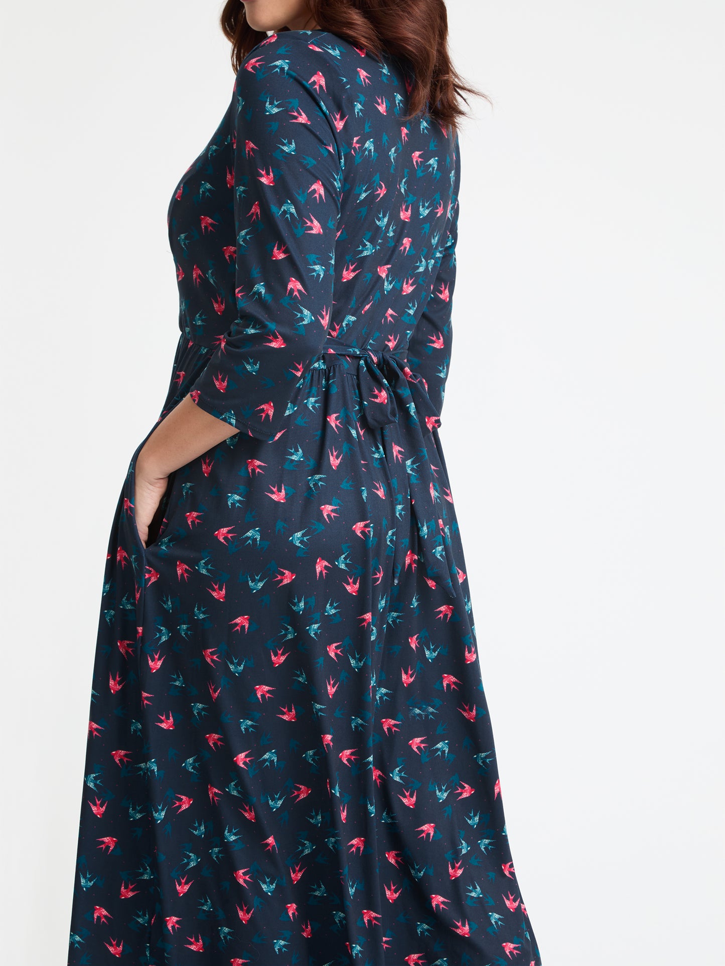 1940s Wrap Front Navy Red Teal Midi Dress