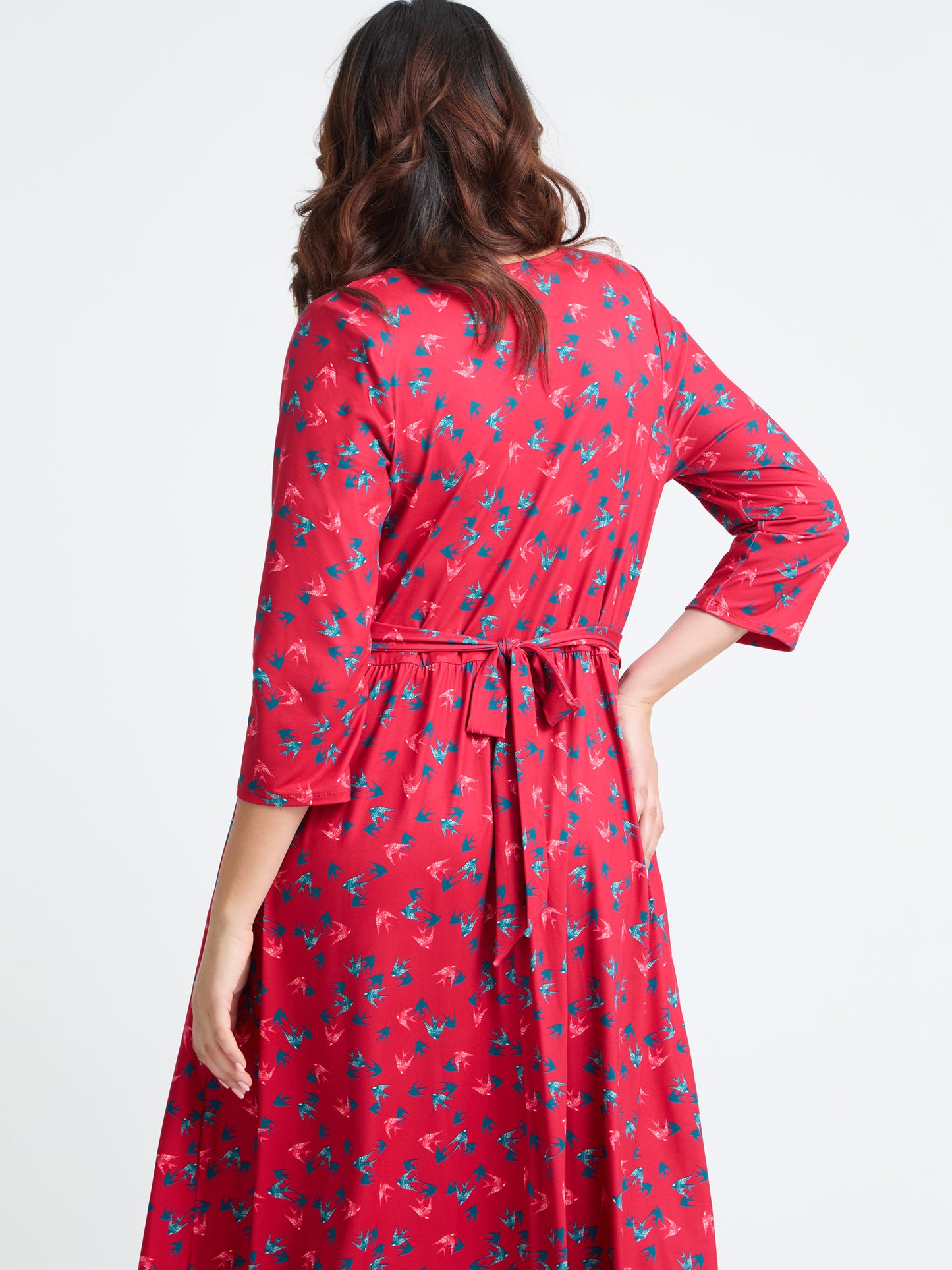 1940s Wrap Front Red Teal Midi Dress