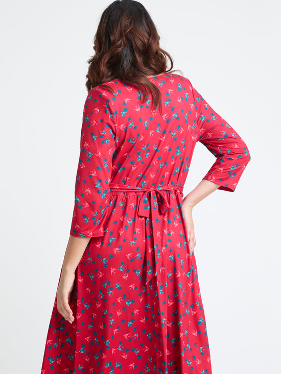 1940s Wrap Front Red Teal Midi Dress