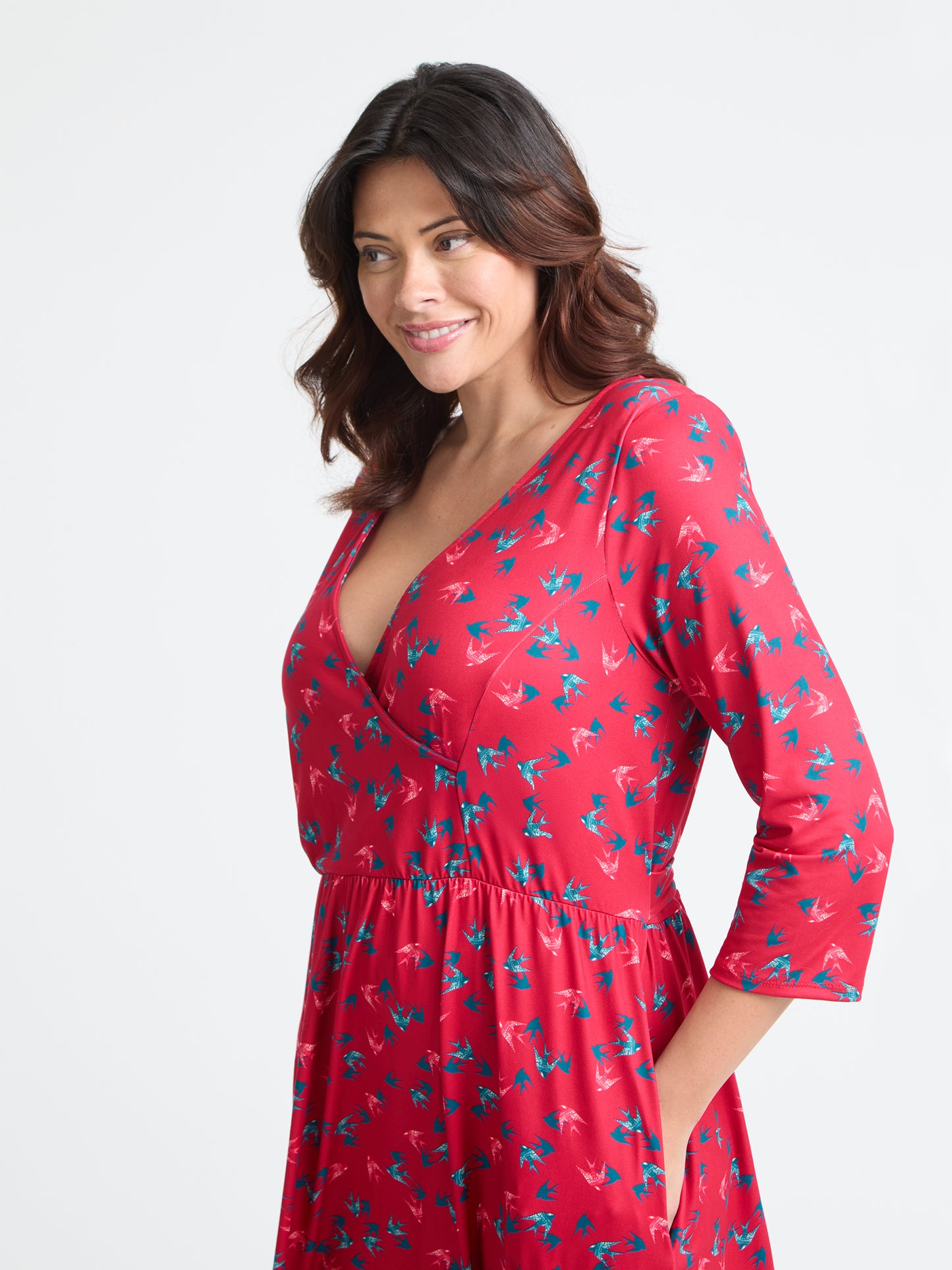 1940s Wrap Front Red Teal Midi Dress