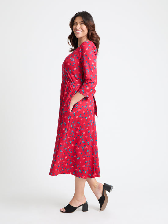 1940s Wrap Front Red Teal Midi Dress