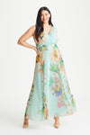 Amelia Aqua Print Mesh Maxi Dress