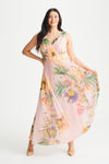 Amelia Peach Print Mesh Maxi Dress