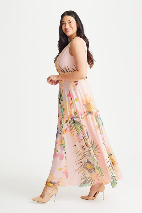Load image into Gallery viewer, Amelia Peach Print Mesh Maxi Dress
