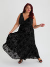 Greta Garbo Black Velvet Devore Maxi Dress