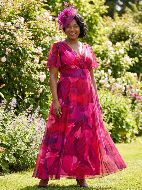 fitted lace wedding dress Isabelle Cerise Purple Float Sleeve Maxi Dress – Scarlett & Jo