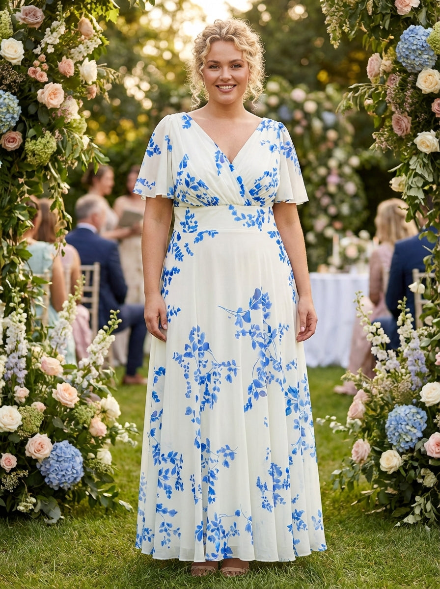 Isabelle Ivory Azure Blue Float Sleeve Maxi Dress