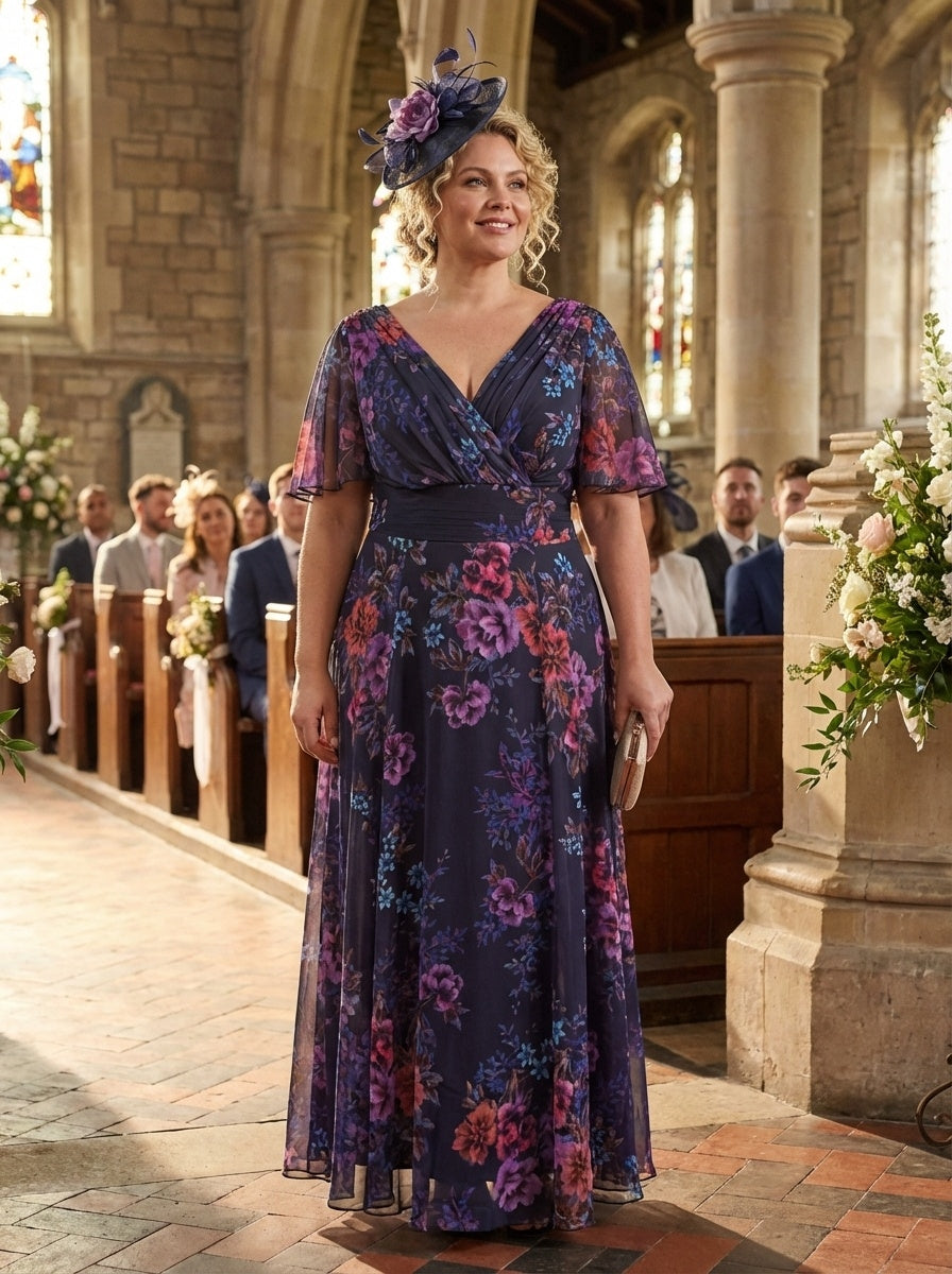 Isabelle Navy Amethyst Float Sleeve Maxi Dress