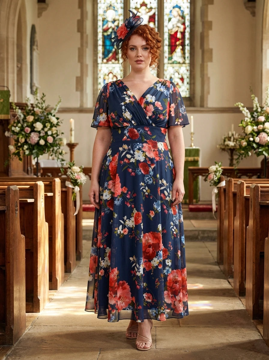 navy and red maxi dress Cotton Candy LA Womens Floral V-Neck Wrap Dress, Navy